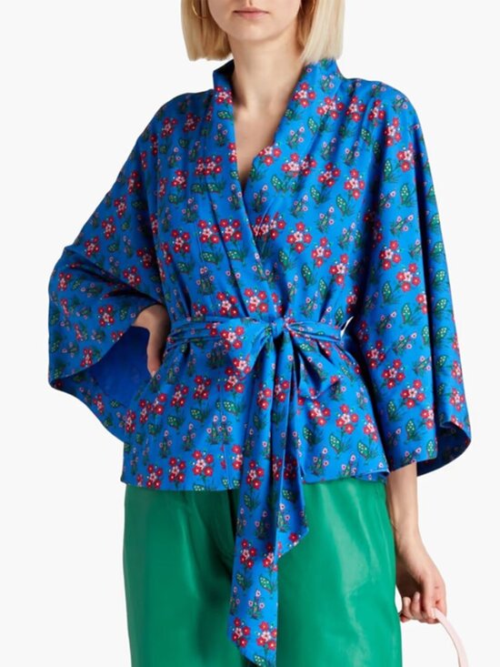 RHODE Tops - Rhode Blue Red Floral Wrap Effect Crepe Top